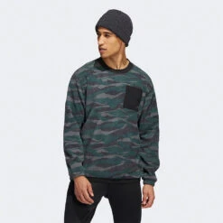 Adidas Texture Print Crew Golf Sweater -Calla Golf Club Shop Adidas AW22 Texture Print Crewneck HF6523 SWADI320 Black Grey Six Shadow Green Model 1