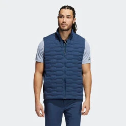 Adidas Frostguard Thermal Golf Wind Vest -Calla Golf Club Shop Adidas AW21 Frostguard 1 4 Zip Thermal Wind Vest H50987 Code WTADI081 Crew Navy Model 1