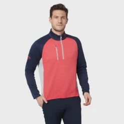 Callaway Blocked Ottoman Fleece 1/4 Zip Golf Sweater -Calla Golf Club Shop Callaway SS22 Blocked Ottoman Fleece 1 4 Zip Sweater Teaberry CGKFB0S3 678 SWCAL077 Model 1
