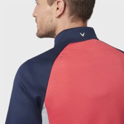 Callaway Blocked Ottoman Fleece 1/4 Zip Golf Sweater -Calla Golf Club Shop Callaway SS22 Blocked Ottoman Fleece 1 4 Zip Sweater Teaberry CGKFB0S3 678 SWCAL077 Model 2