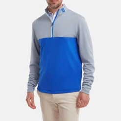 FootJoy Colour Blocked Chill-Out 1/2 Zip Golf Pullover 9 FootJoy Colour Blocked Chill-Out 1/2 Zip Golf Pullover -Calla Golf Club Shop FootJoy SS22 Colour Blocked Chill Out 1 2 Zip Golf Sweater Dove Grey Royal 88403 model 1