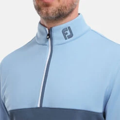 FootJoy Colour Blocked Chill-Out 1/2 Zip Golf Pullover -Calla Golf Club Shop FootJoy SS22 Colour Blocked Chill Out 1 2 Zip Golf Sweater Dusk Blue Ink 88402 model 2