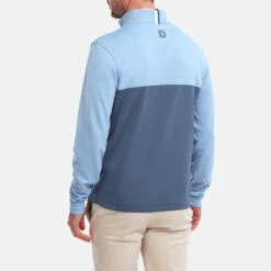 FootJoy Colour Blocked Chill-Out 1/2 Zip Golf Pullover -Calla Golf Club Shop FootJoy SS22 Colour Blocked Chill Out 1 2 Zip Golf Sweater Dusk Blue Ink 88402 model 3