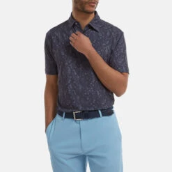 FootJoy Digital Camo FJ Print Lisle Golf Polo Shirt -Calla Golf Club Shop FootJoy SS22 Digital Camo FJ Print Lisle Golf Polo Shirt Navy 88436 model 1