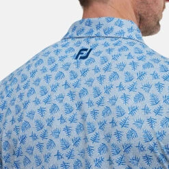 FootJoy Shadow Palm Print Pique Golf Polo Shirt 10 FootJoy Shadow Palm Print Pique Golf Polo Shirt -Calla Golf Club Shop FootJoy SS22 Shadow Palm Print Pique Golf Polo Shirt Dove Grey Royal 88376 model 2