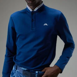 J.Lindeberg Tyson Long Sleeve Golf Polo Shirt -Calla Golf Club Shop J.Lindeberg Tyson LS Reg Fit Polo GMJT07801 0337 SHLIN153 Navy PeonyWhite Model 2