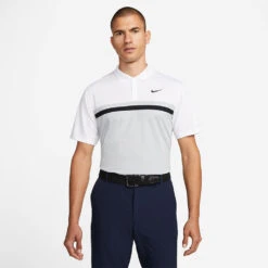 Nike Dry Victory Colourblock Golf Polo Shirt 9 Nike Dry Victory Colourblock Golf Polo Shirt -Calla Golf Club Shop Nike SS22 Dry Victory Colourblock Golf Polo Shirt DH0845 100 M White Lt Smoke Grey Black model 1