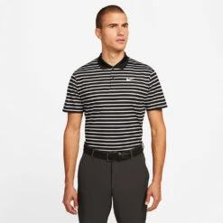Nike Dry Victory Stripe Golf Polo Shirt -Calla Golf Club Shop Nike SS22 Dry Victory Stripe Golf Polo Shirt DH0829 010 M Black White model 1