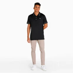 Puma Cloudspun Monarch Golf Polo Shirt 10 Puma Cloudspun Monarch Golf Polo Shirt -Calla Golf Club Shop Puma AW22 Cloudspun Monarch Polo 530991 01 SHPUM642 Black Heather High Rise Model 2