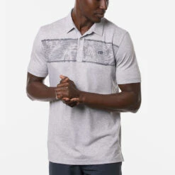 TravisMathew Make Camp Golf Polo Shirt -Calla Golf Club Shop Travis Mathew SS21 Make Camp Golf Polo Shirt 1MW145 Code SHTRA048 Heather Light Grey Model 1