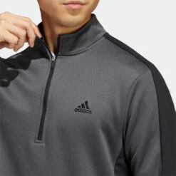 Adidas Colour Block 1/4 Zip Golf Sweater -Calla Golf Club Shop adidas SS22 Colour Block 1 4 Zip Golf Sweater HC5573 Grey Six Black Model 2