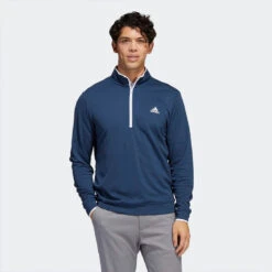 Adidas Primegreen UPF Lightweight 1/4 Zip Golf Sweater -Calla Golf Club Shop adidas SS22 Primegreen UPF Lightweight 1 4 Zip Golf Sweater Crew HF2974 Navy White Model 1